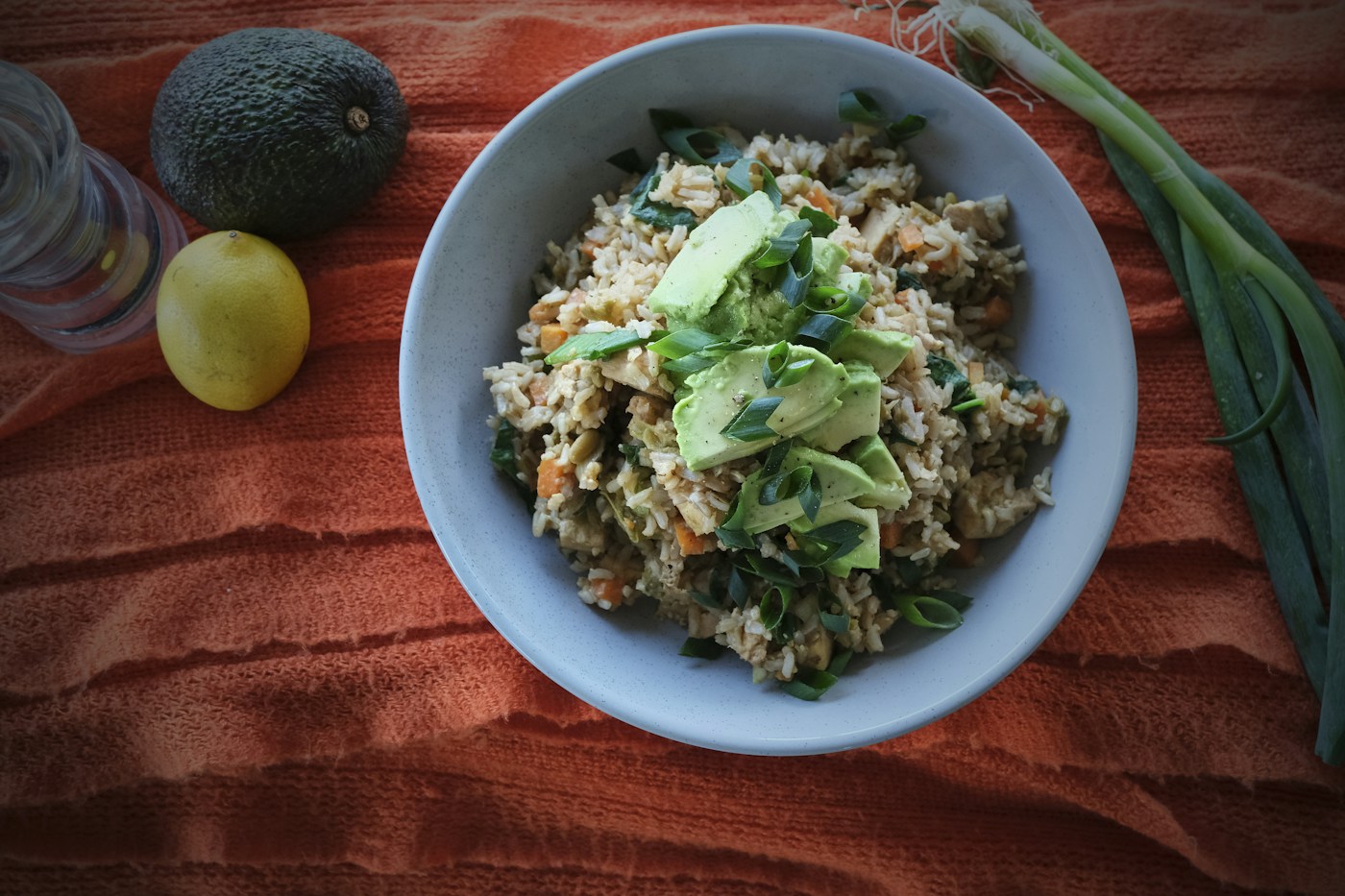 Illustrative bowl of colourful vegetable rice